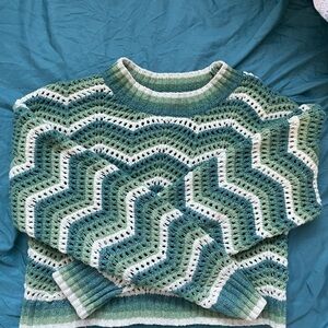 Pink Rose Teal and Cream Chevron Sweater